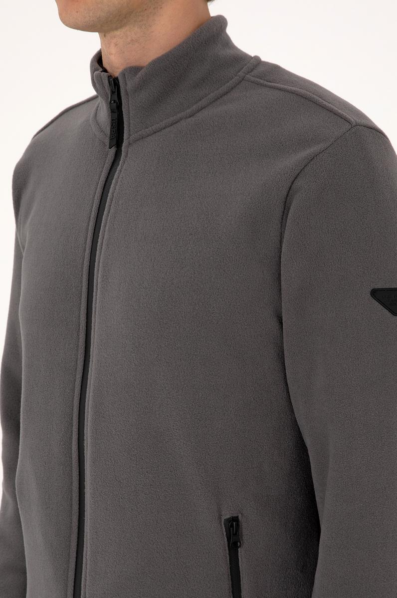 Erkek Regular Fit Gri Polar Örme Hırka