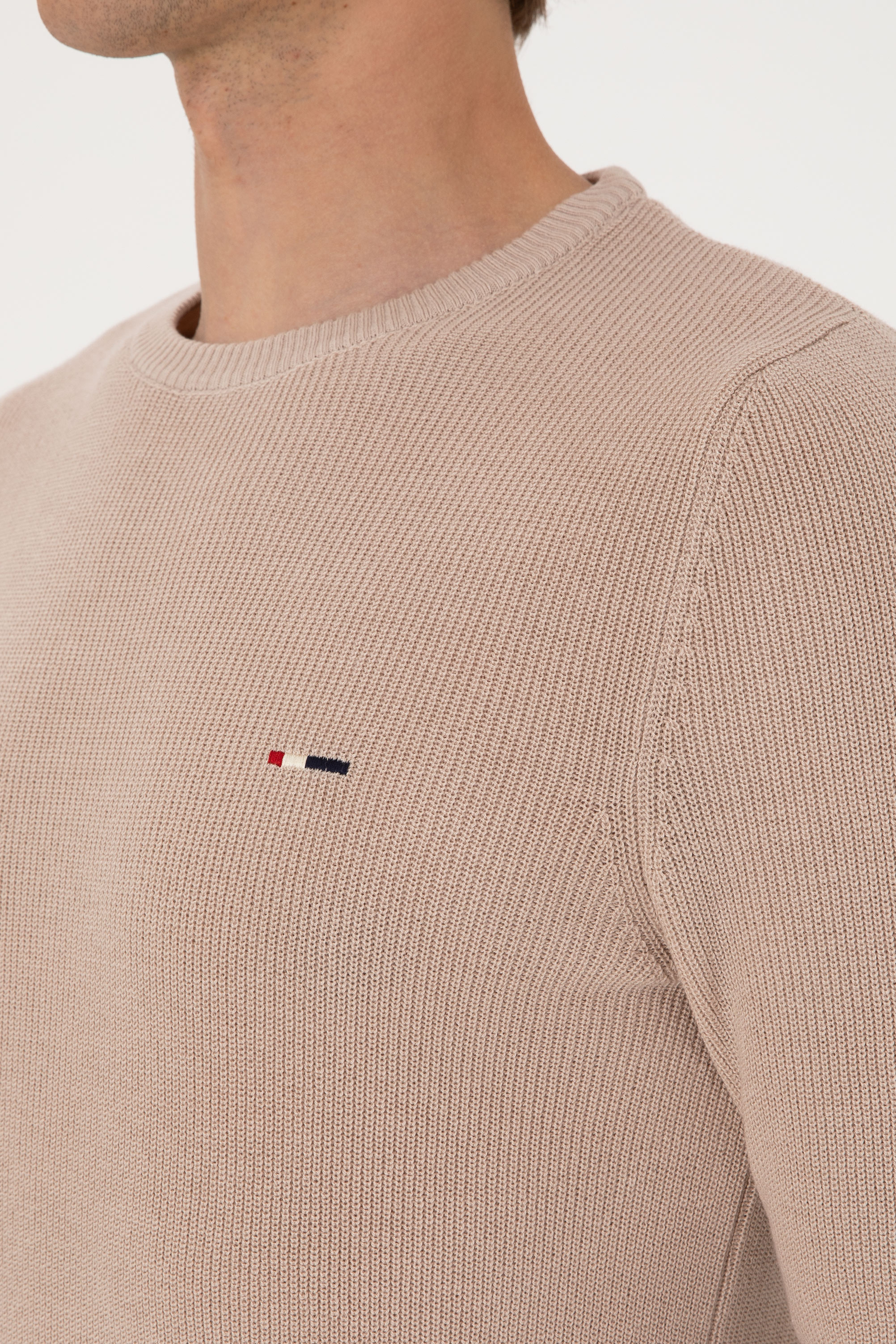 Erkek Slim Fit Bisiklet Yaka Taş Basic Kazak