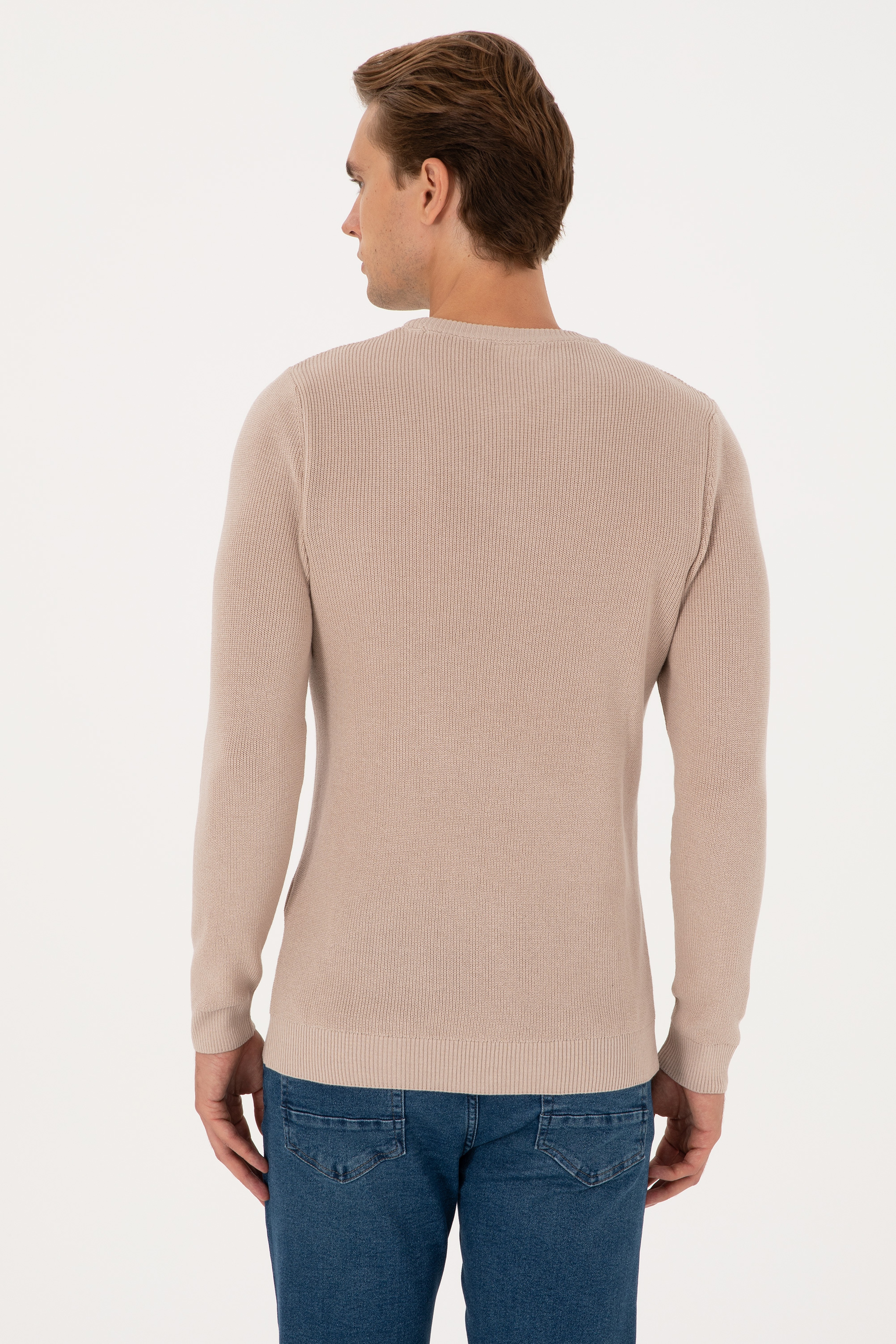 Erkek Slim Fit Bisiklet Yaka Taş Basic Kazak - Image 5