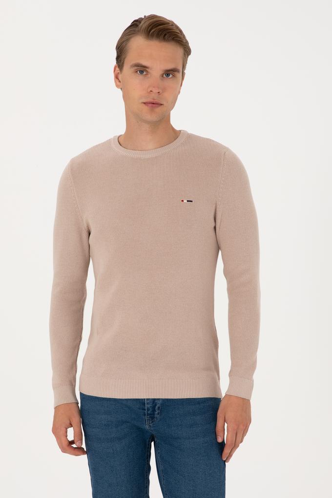 Erkek Slim Fit Bisiklet Yaka Taş Basic Kazak