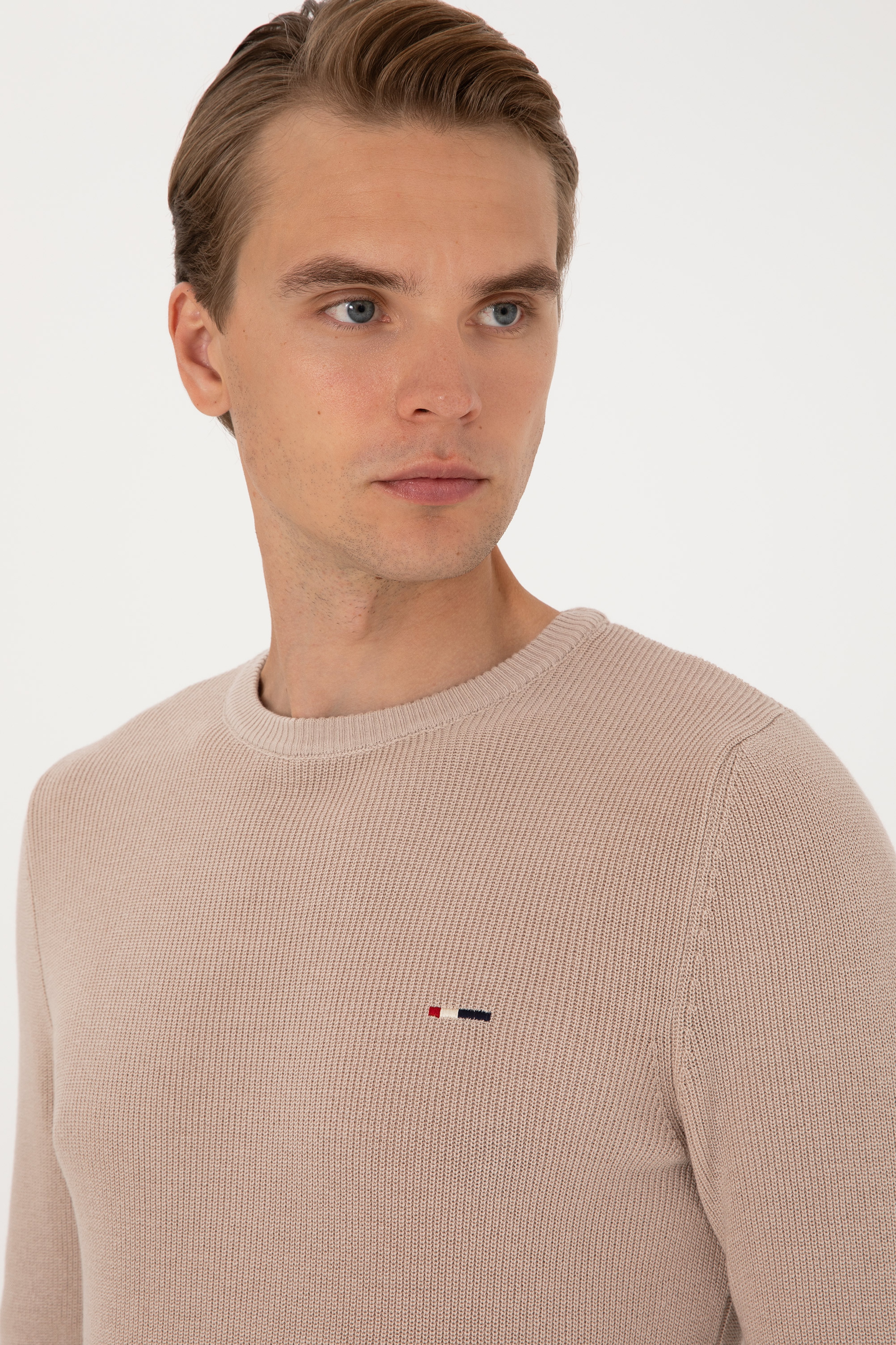 Erkek Slim Fit Bisiklet Yaka Taş Basic Kazak - Image 2