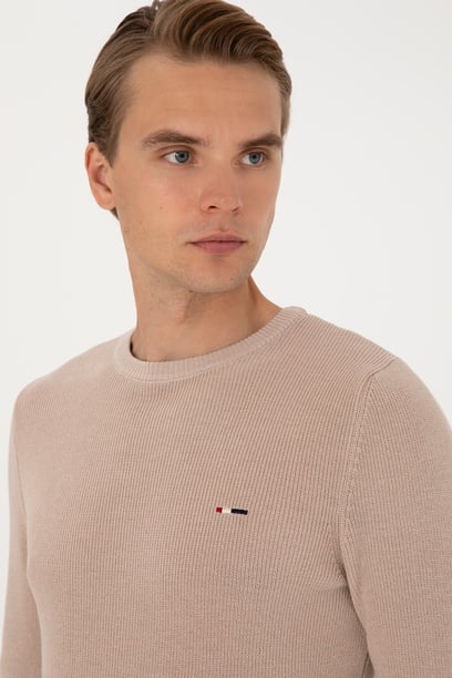 Erkek Slim Fit Bisiklet Yaka Taş Basic Kazak