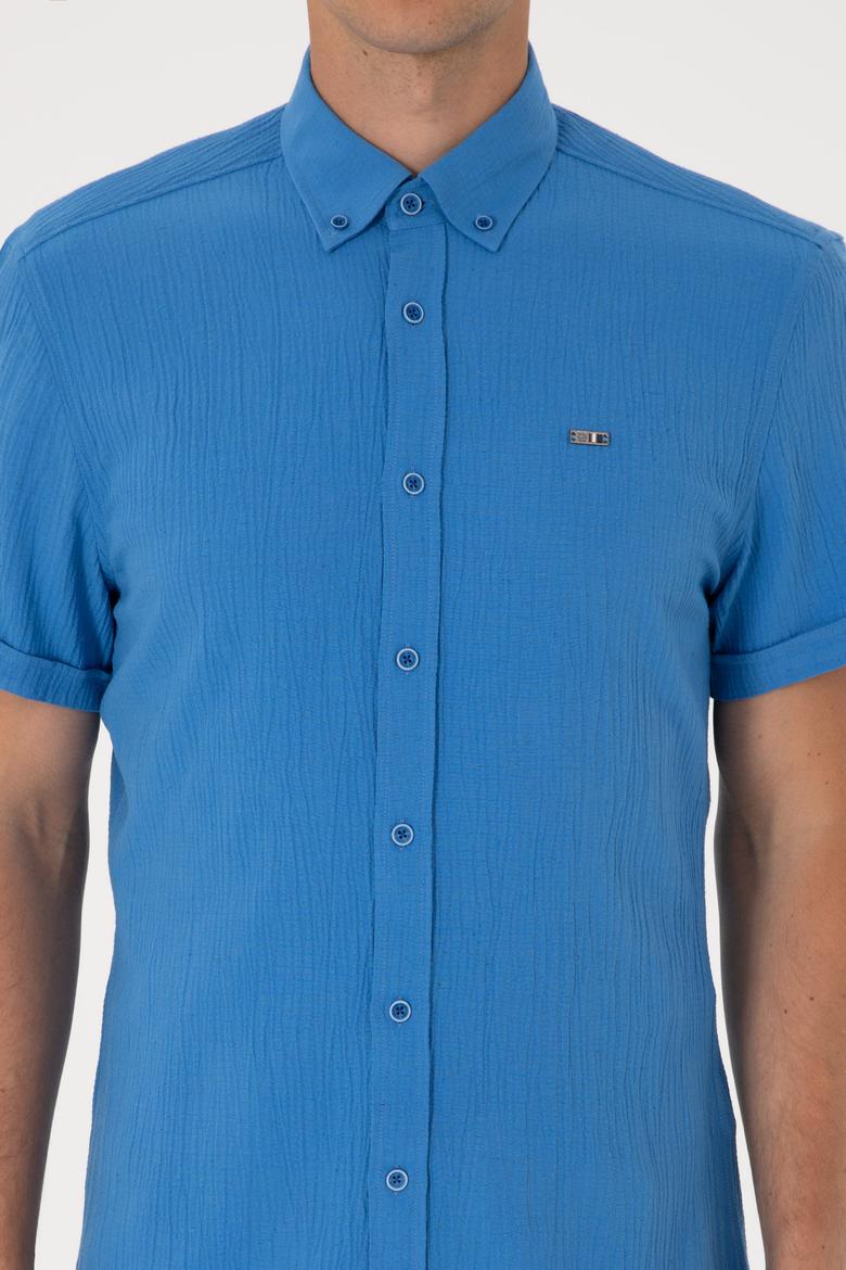 Erkek İndigo Kısa Kollu Gömlek - 50306328018