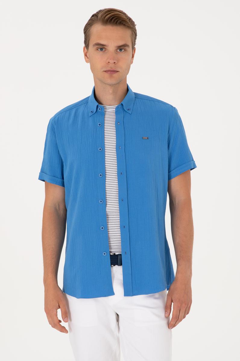 Erkek İndigo Kısa Kollu Gömlek