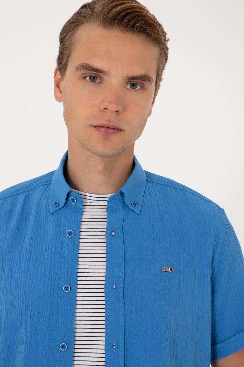 Erkek İndigo Kısa Kollu Gömlek - 50306328018