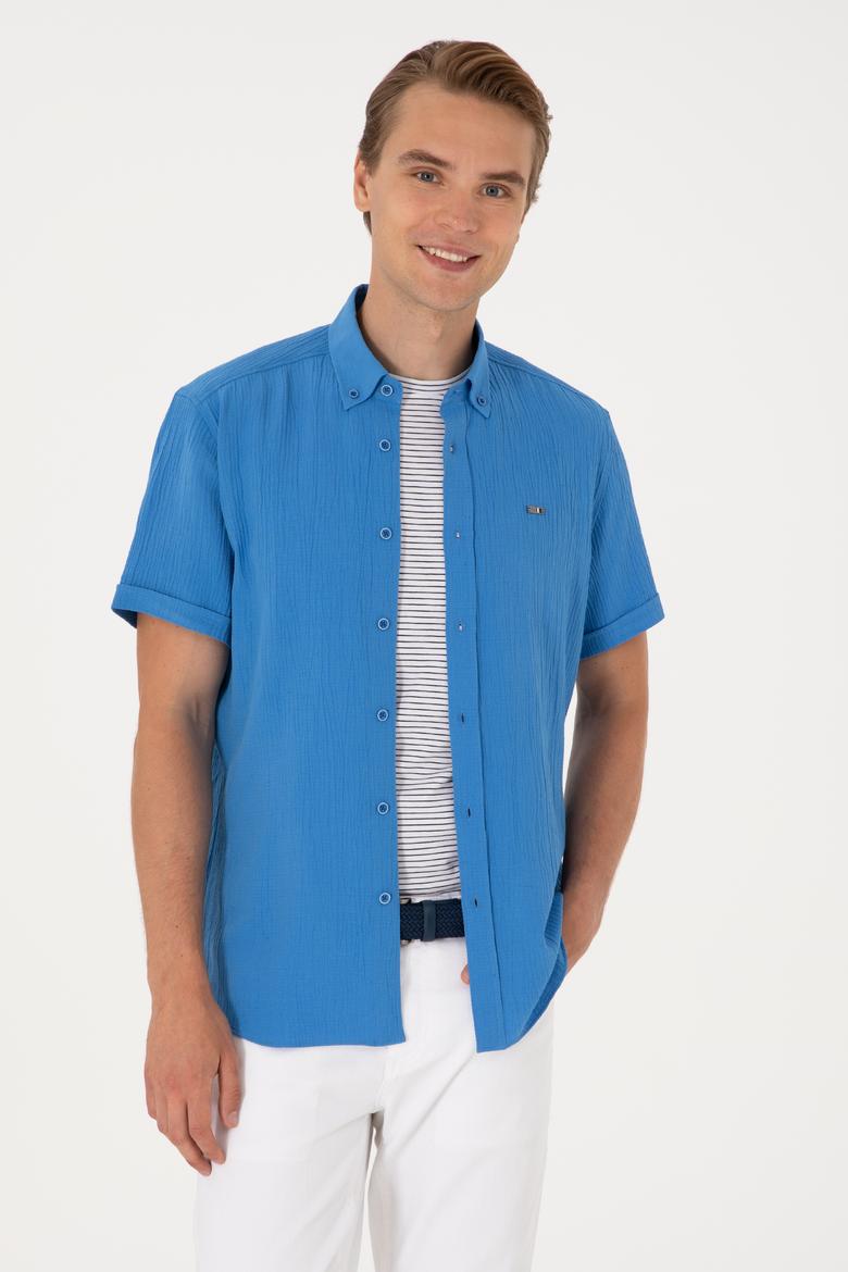 Erkek İndigo Kısa Kollu Gömlek - 50306328018