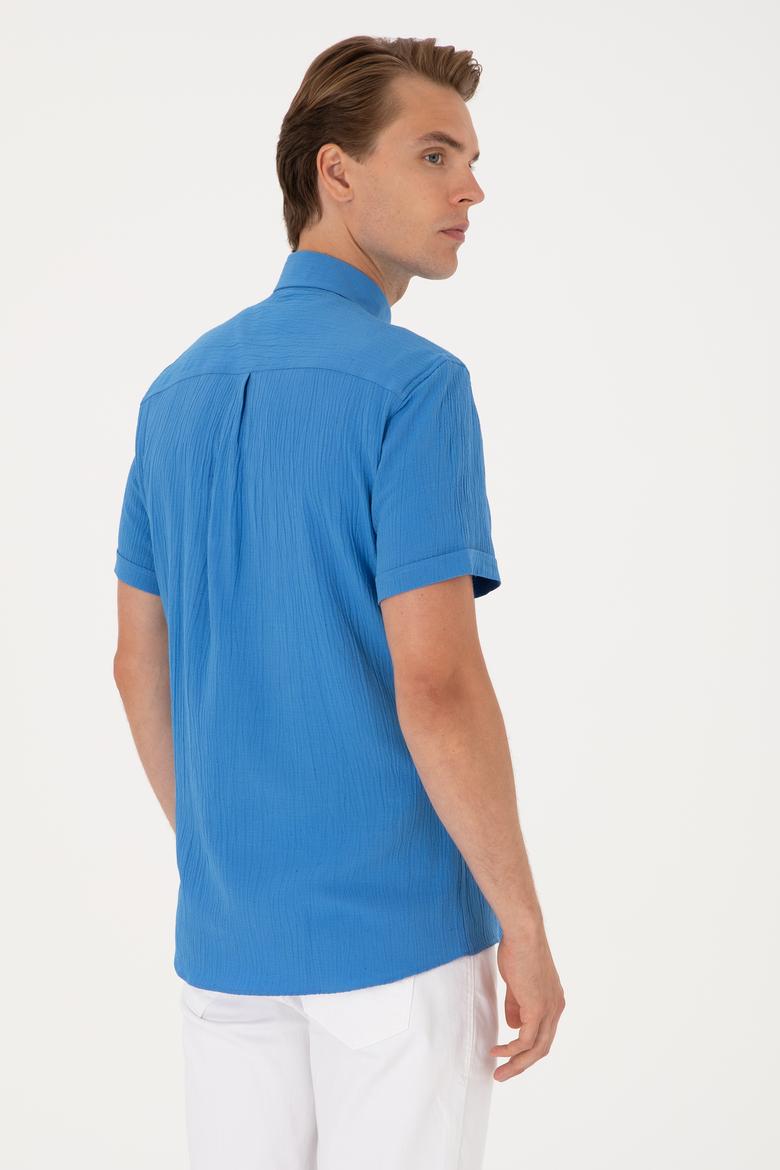 Erkek İndigo Kısa Kollu Gömlek - 50306328018