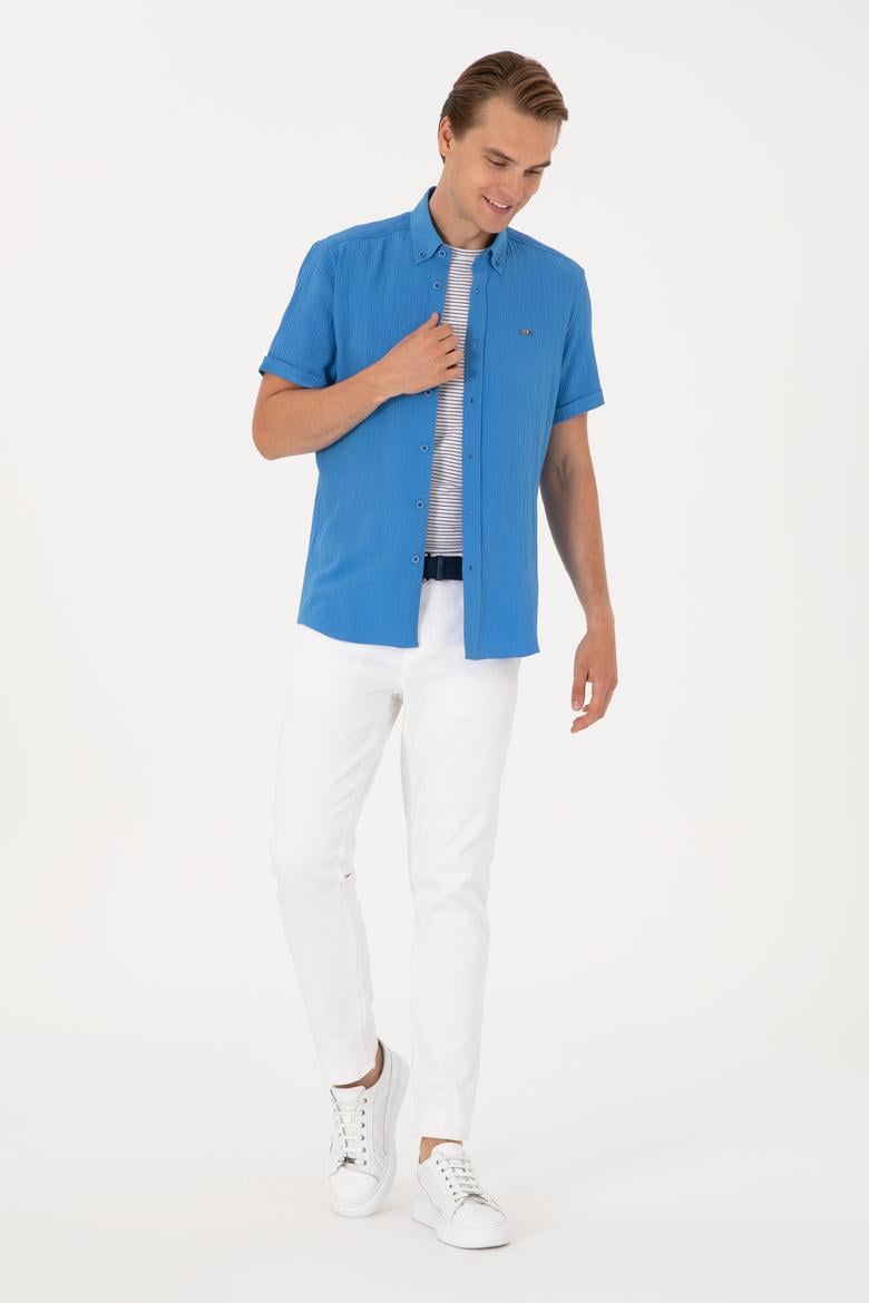 Erkek İndigo Kısa Kollu Gömlek - 50306328018