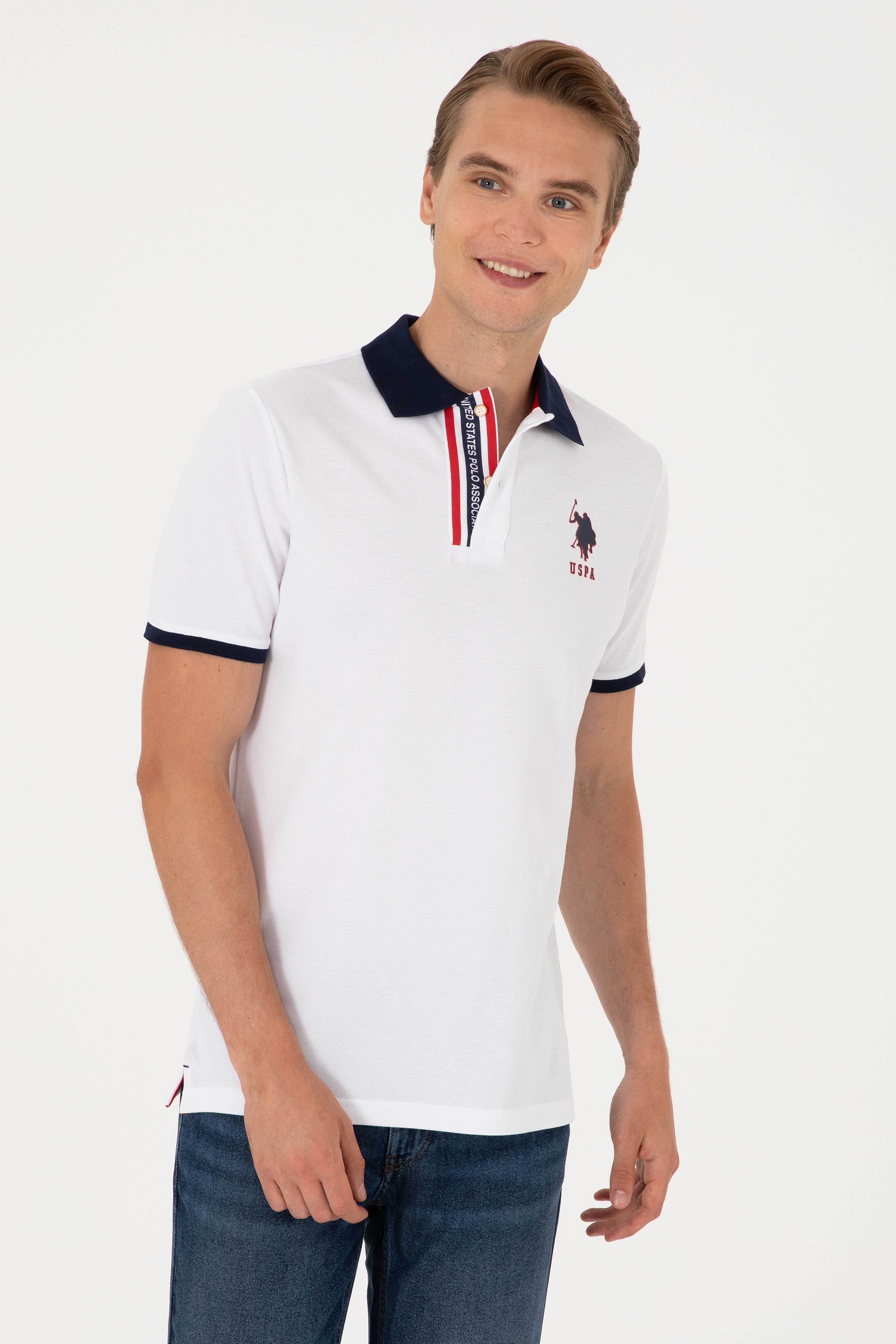 Erkek Regular Fit Polo Yaka Beyaz Tişört