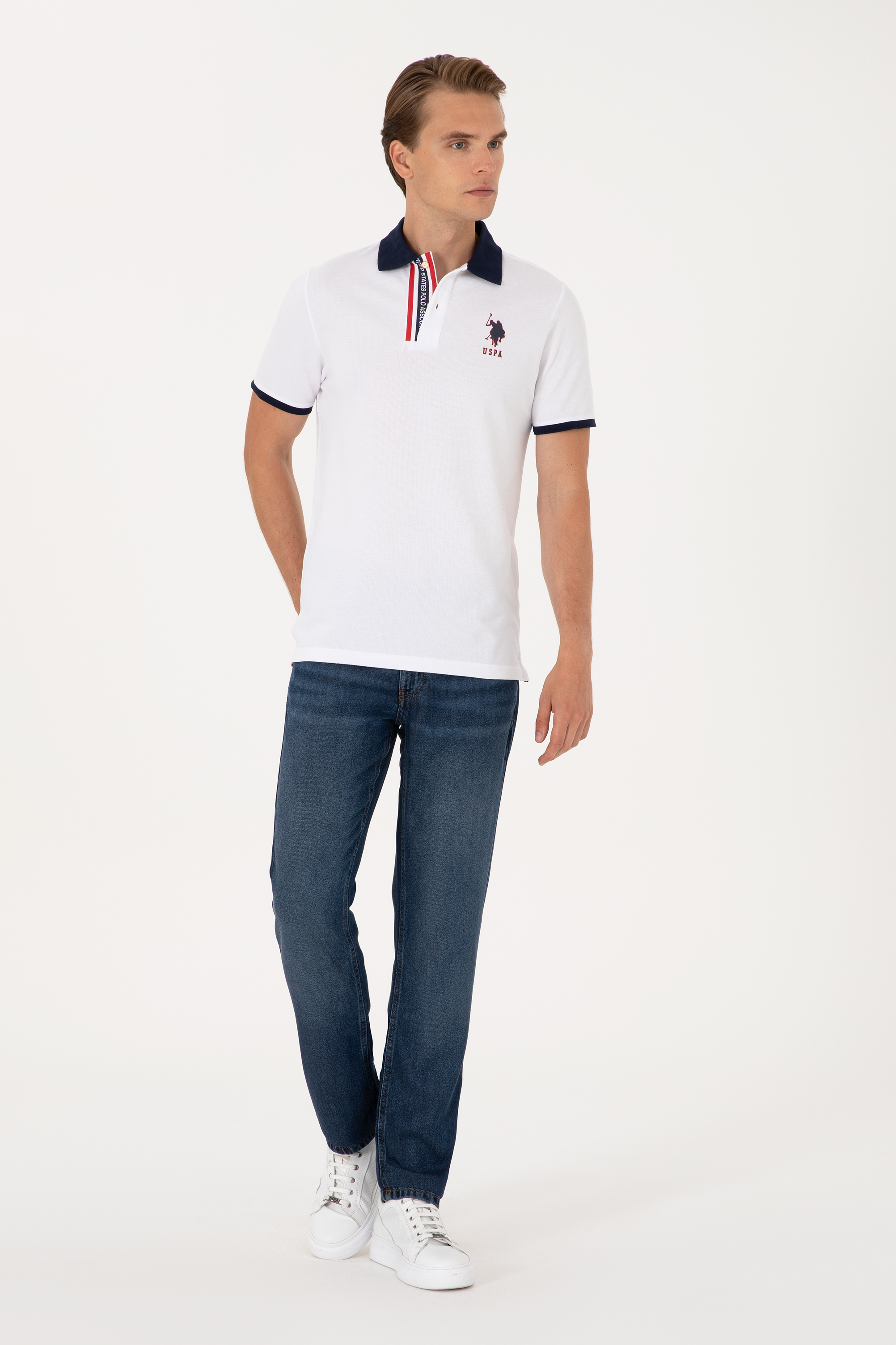 Erkek Regular Fit Polo Yaka Beyaz Tişört - Image 4