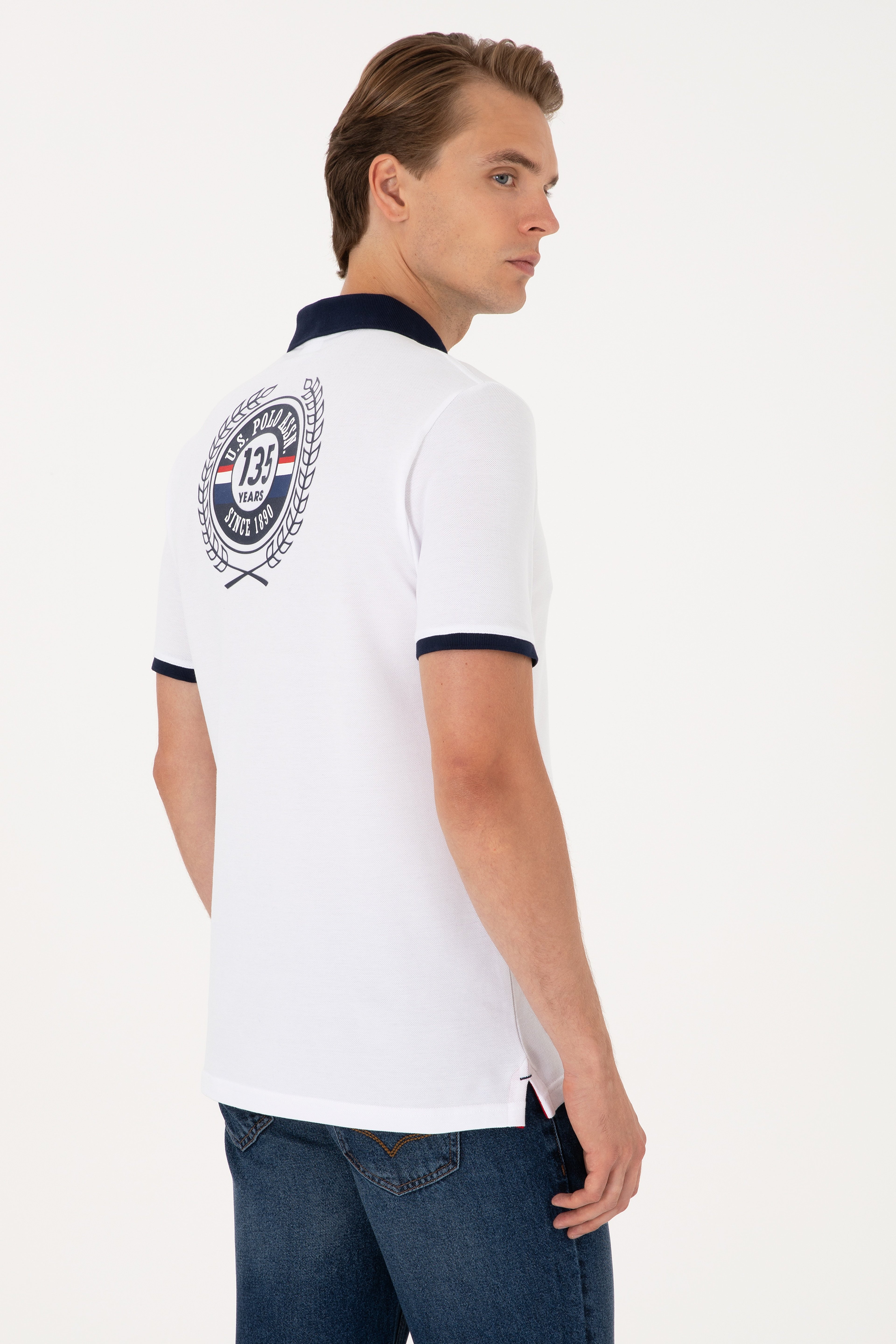 Erkek Regular Fit Polo Yaka Beyaz Tişört - Image 5