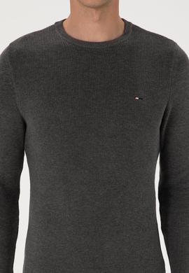 Erkek Slim Fit Bisiklet Yaka Antrasit Melanj Basic Kazak - 50313667017