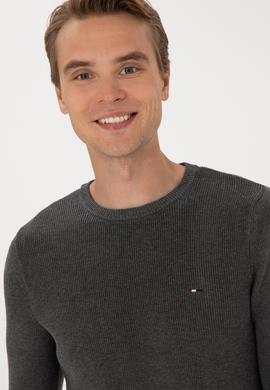 Erkek Slim Fit Bisiklet Yaka Antrasit Melanj Basic Kazak - 50313667017