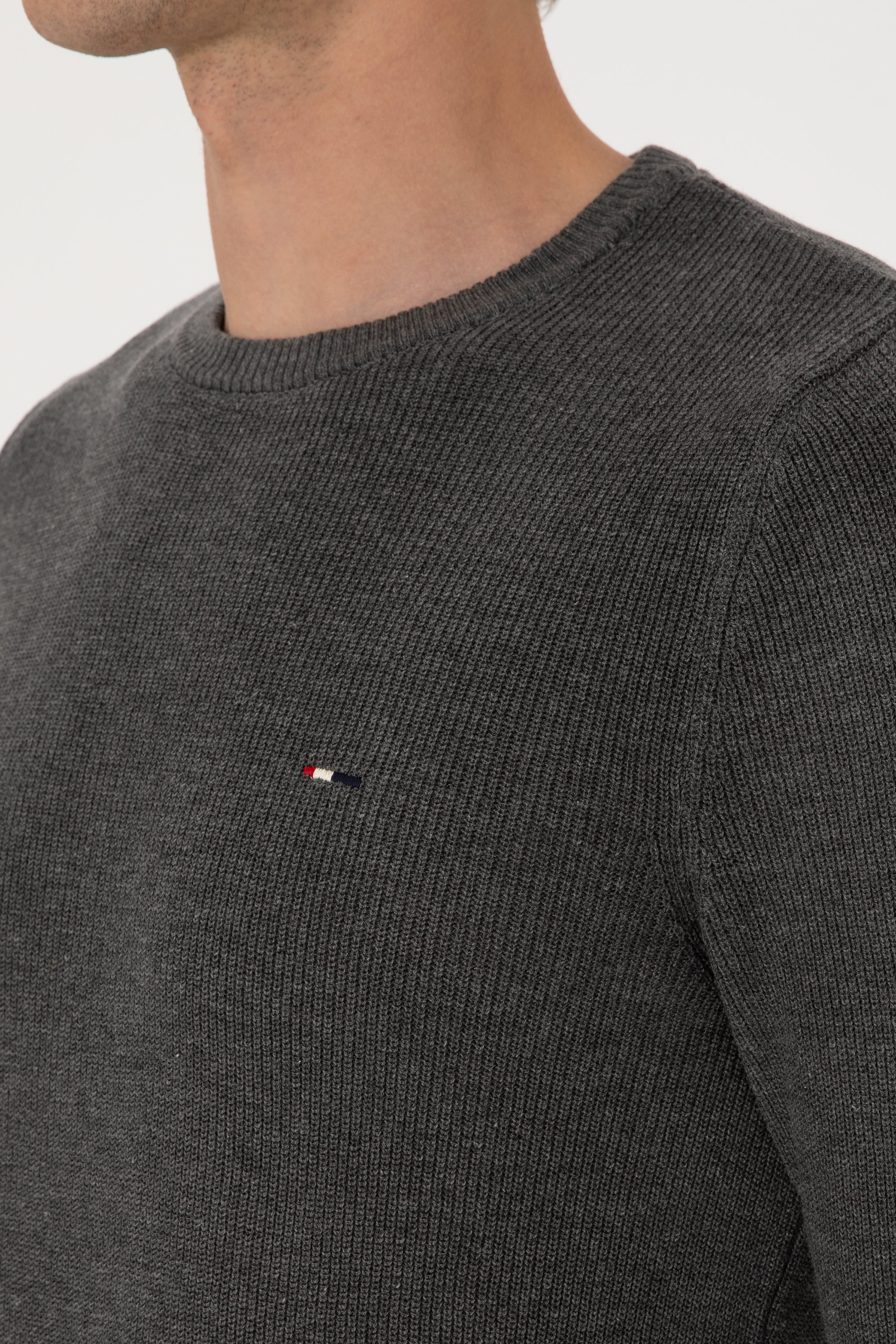 Erkek Slim Fit Bisiklet Yaka Antrasit Melanj Basic Kazak - Image 7
