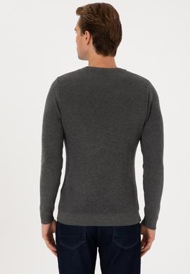 Erkek Slim Fit Bisiklet Yaka Antrasit Melanj Basic Kazak - 50313667017