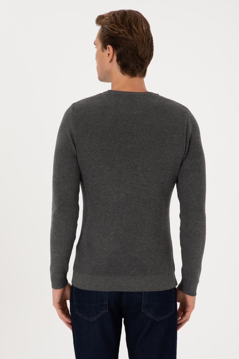 Erkek Slim Fit Bisiklet Yaka Antrasit Melanj Basic Kazak - 50313667017