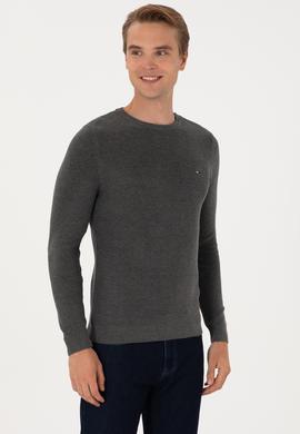 Erkek Slim Fit Bisiklet Yaka Antrasit Melanj Basic Kazak - 50313667017