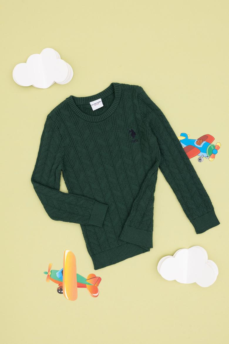 Erkek Çocuk Koyu Yeşil Basic Kazak