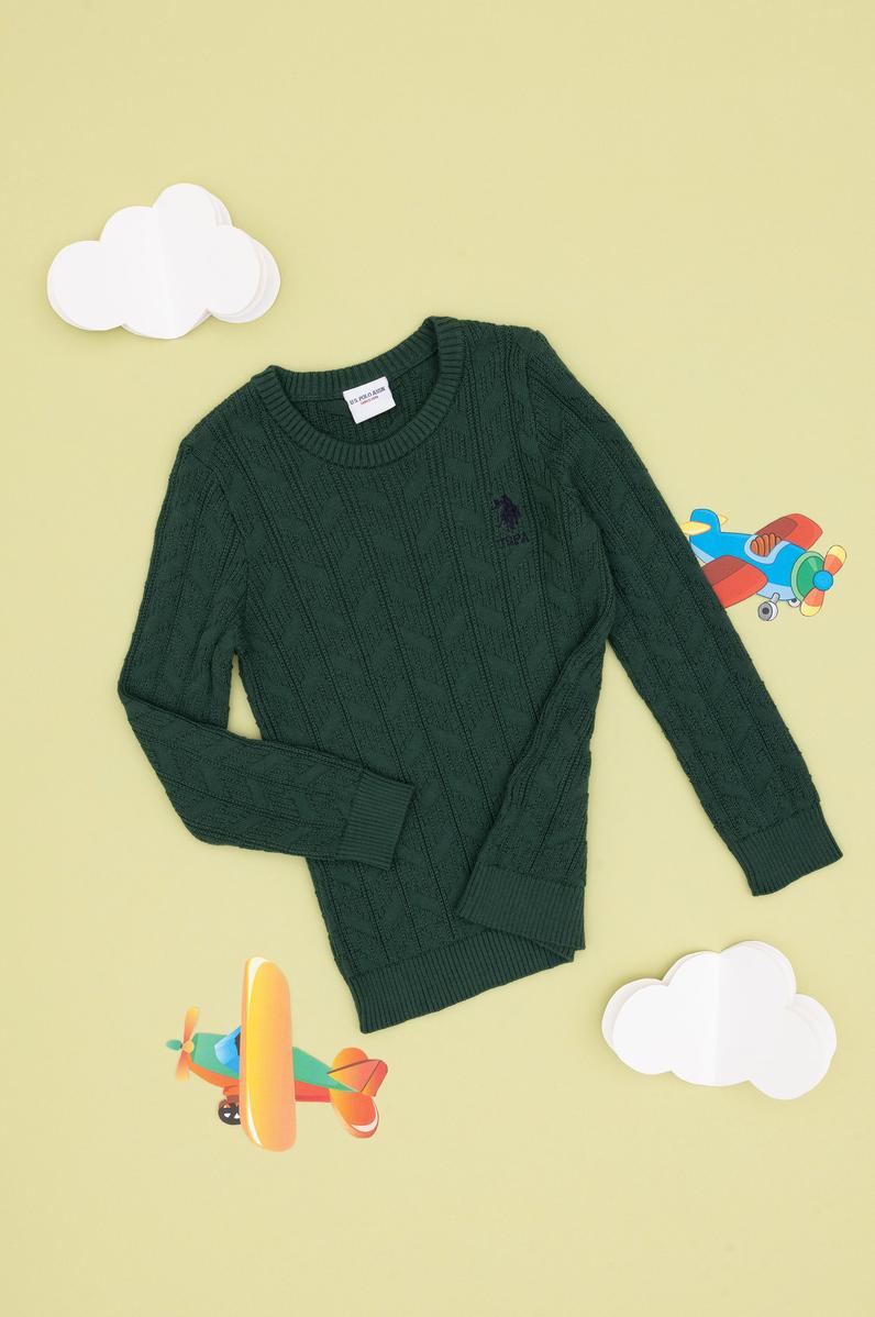 Erkek Çocuk Koyu Yeşil Basic Kazak