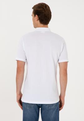 Erkek Regular Fit Polo Yaka Beyaz Cepli Tişört - 50306818017