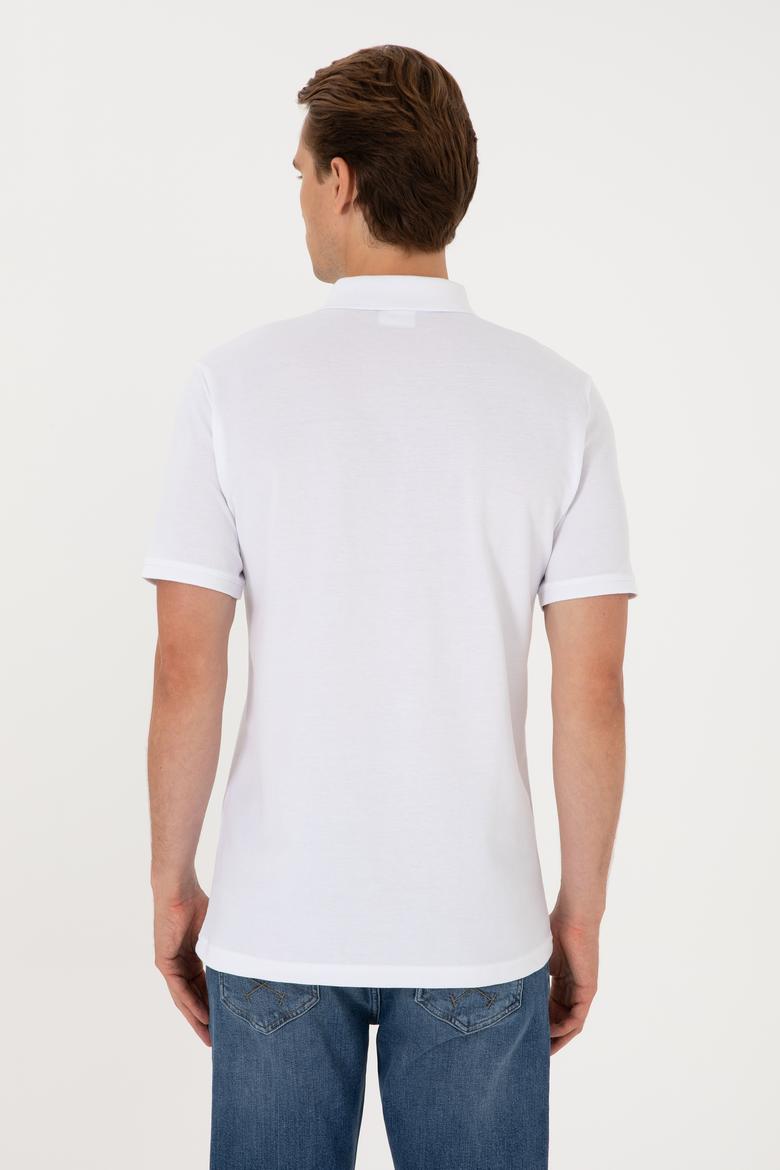 Erkek Regular Fit Polo Yaka Beyaz Cepli Tişört - 50306818017