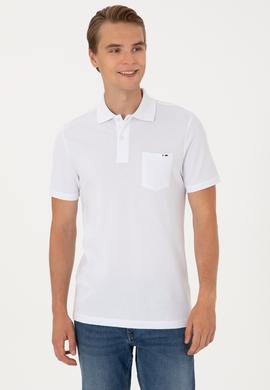 Erkek Regular Fit Polo Yaka Beyaz Cepli Tişört - 50306818017