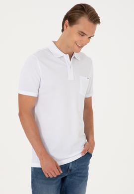 Erkek Regular Fit Polo Yaka Beyaz Cepli Tişört - 50306818017
