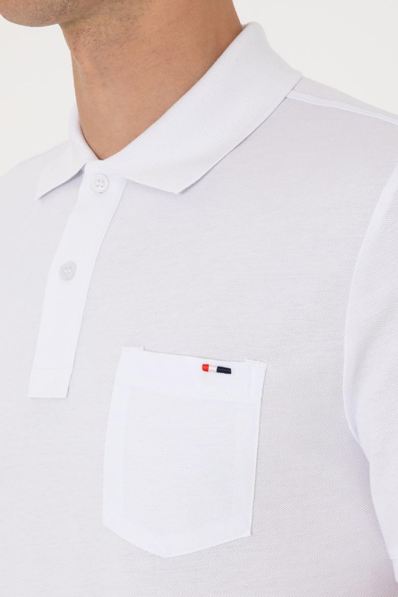 Erkek Regular Fit Polo Yaka Beyaz Cepli Tişört - 50306818017