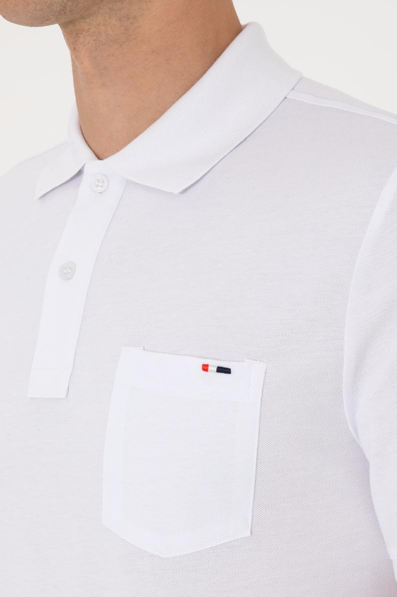 Erkek Regular Fit Polo Yaka Beyaz Cepli Tişört