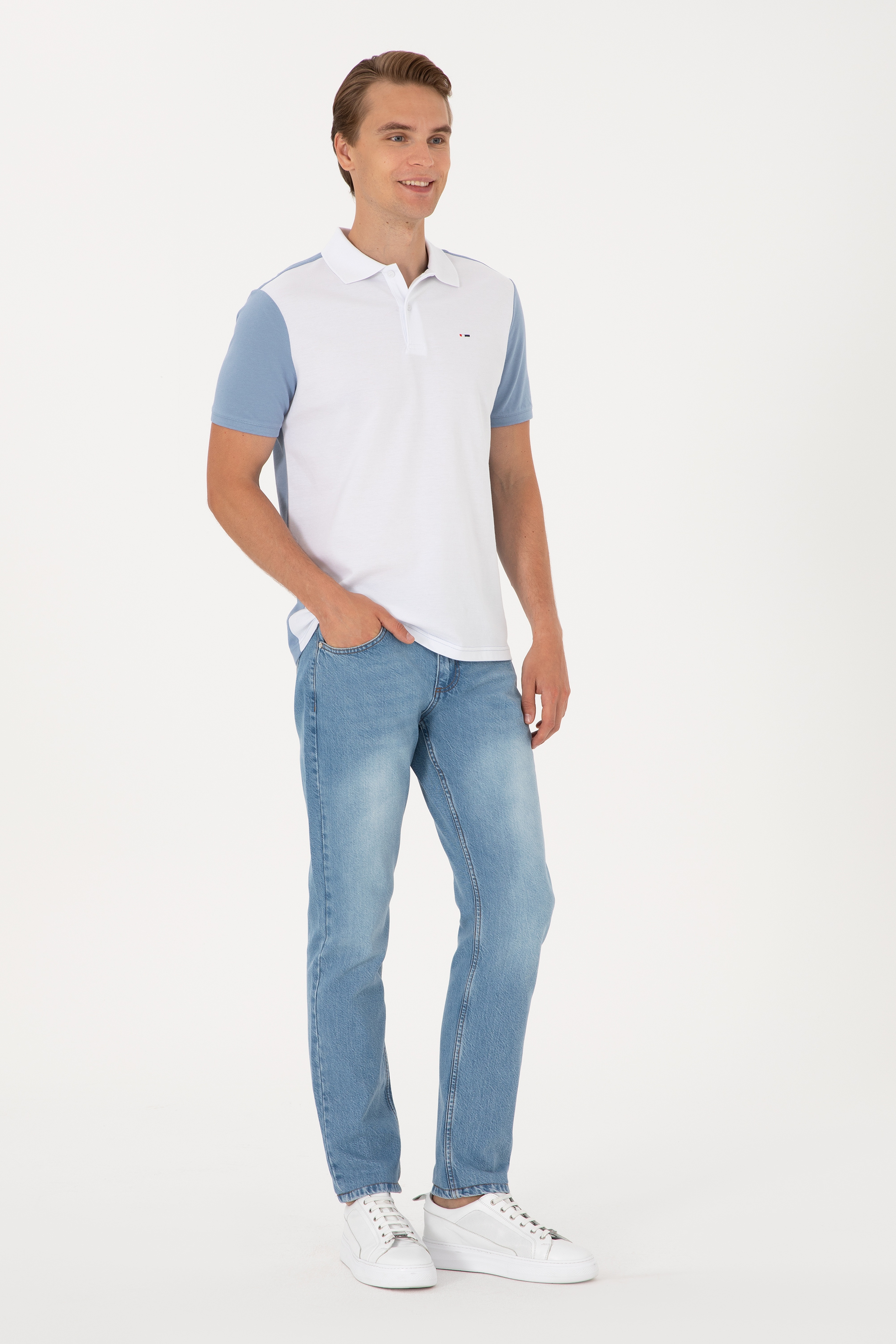 Erkek Regular Fit Mavi Polo Yaka Tişört - Image 4