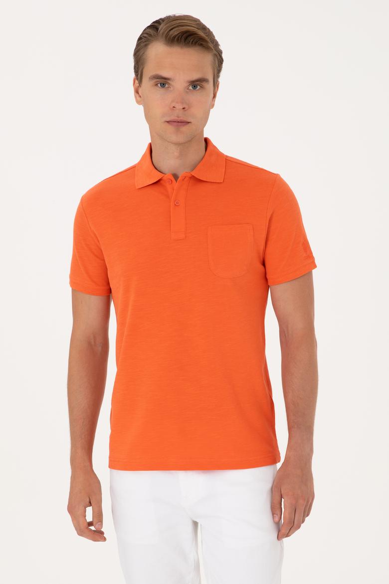 Erkek Slim Fit Polo Yaka Nar Çiçeği Tişört