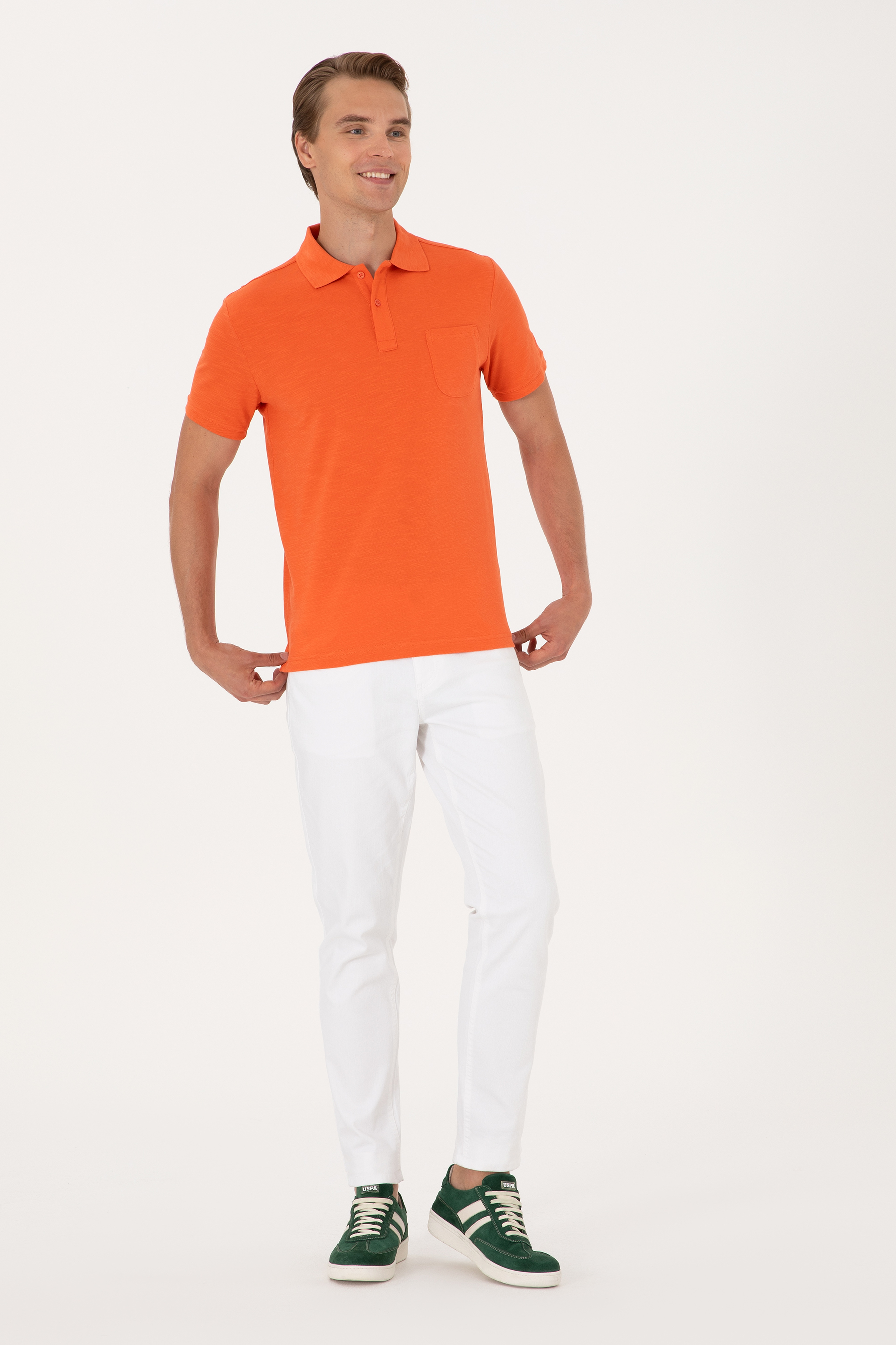 Erkek Slim Fit Polo Yaka Nar Çiçeği Tişört