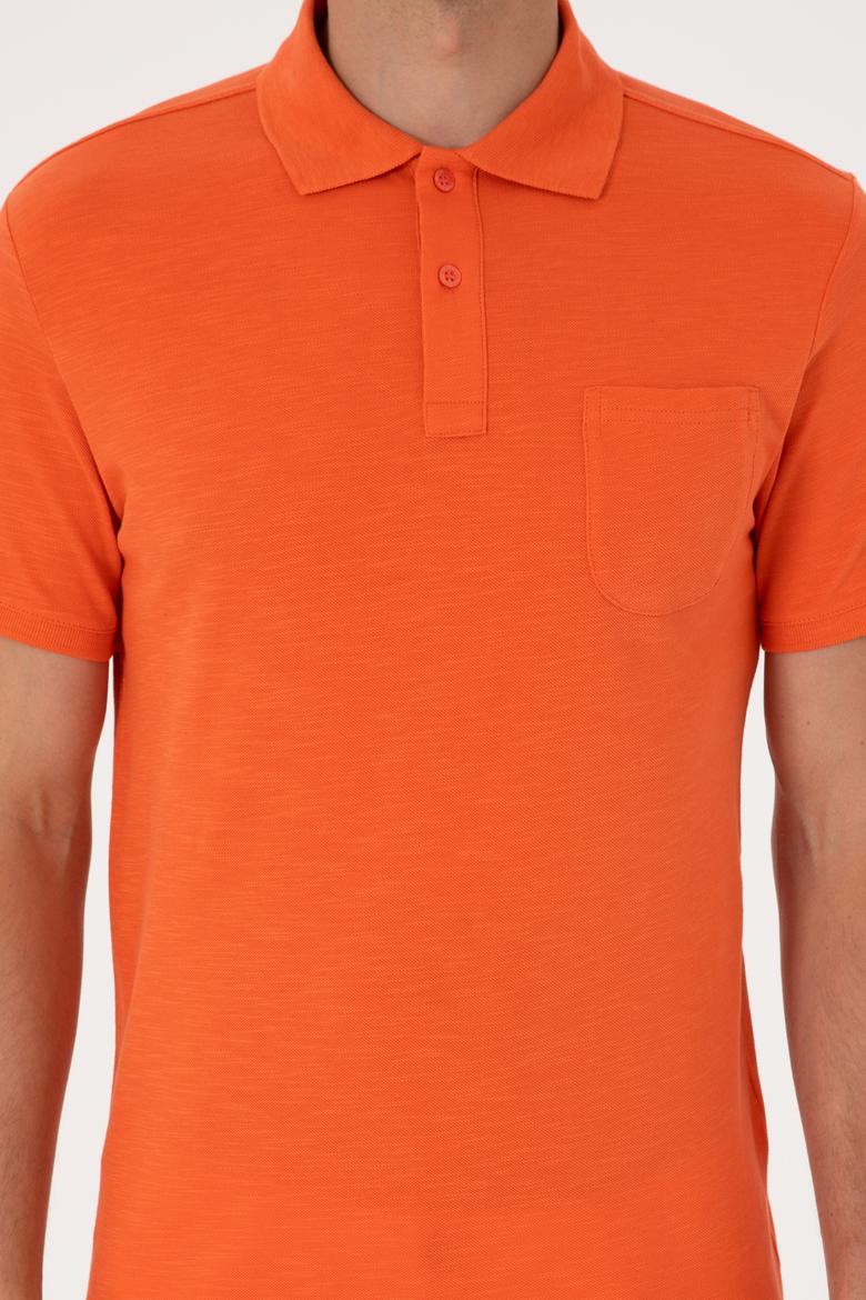 Erkek Slim Fit Polo Yaka Nar Çiçeği Tişört - 50299538027