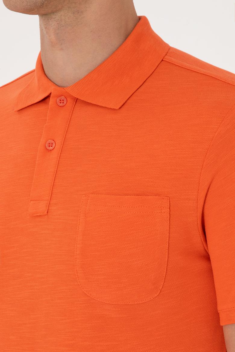 Erkek Slim Fit Polo Yaka Nar Çiçeği Tişört - 50299538027