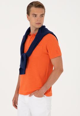 Erkek Slim Fit Polo Yaka Nar Çiçeği Tişört - 50299538027