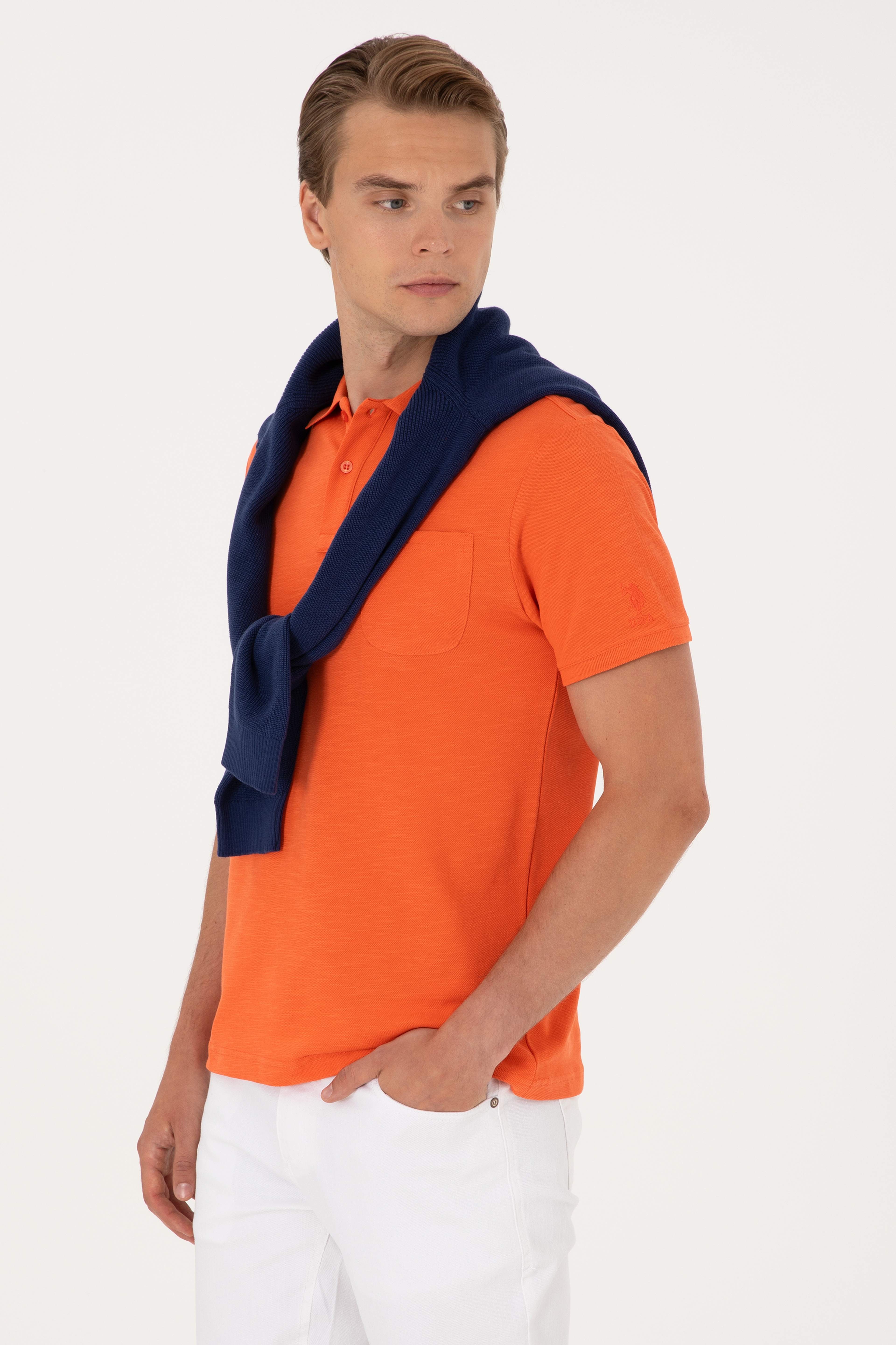 Erkek Slim Fit Polo Yaka Nar Çiçeği Tişört