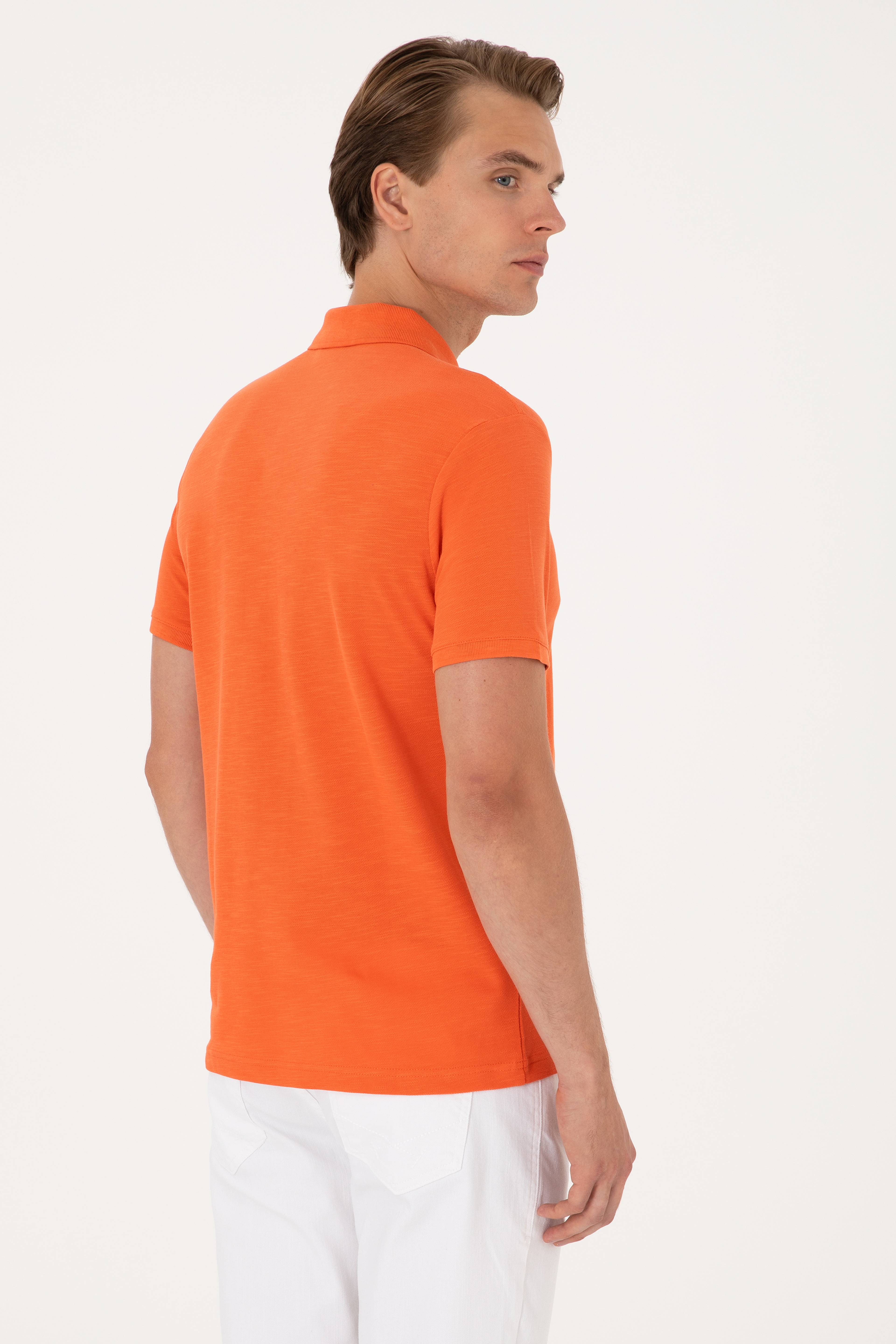 Erkek Slim Fit Polo Yaka Nar Çiçeği Tişört