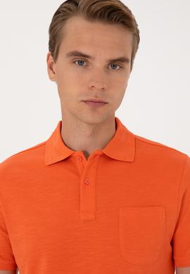 Erkek Slim Fit Polo Yaka Nar Çiçeği Tişört - 50299538027