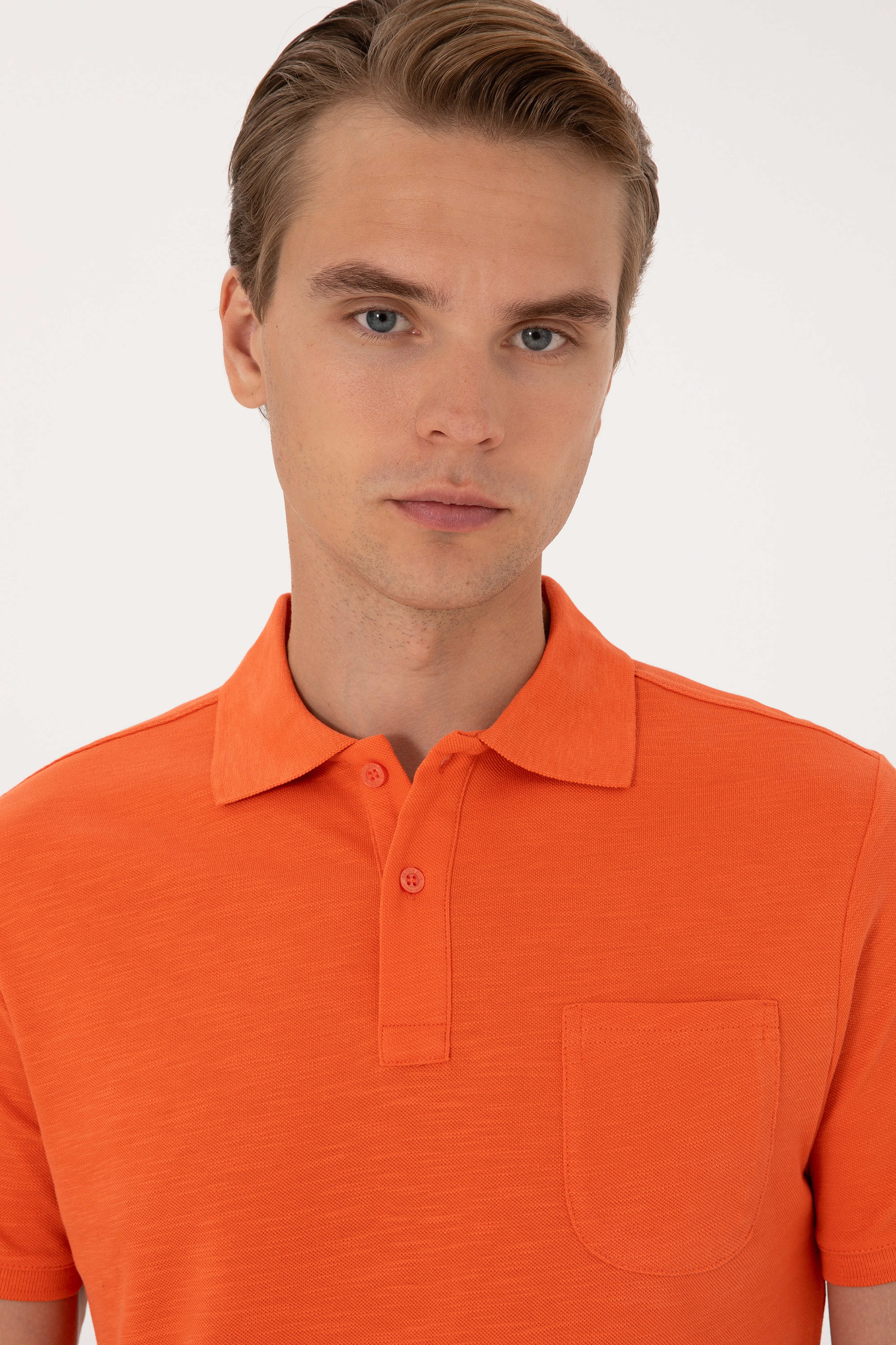 Erkek Slim Fit Polo Yaka Nar Çiçeği Tişört