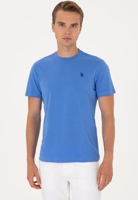 Erkek Regular Fit Bisiklet Yaka İndigo Basic Tişört - 50298015077