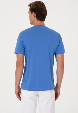 Erkek Regular Fit Bisiklet Yaka İndigo Basic Tişört - 50298015077