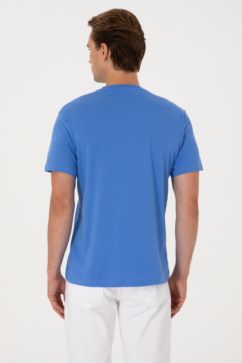 Erkek Regular Fit Bisiklet Yaka İndigo Basic Tişört - 50298015077