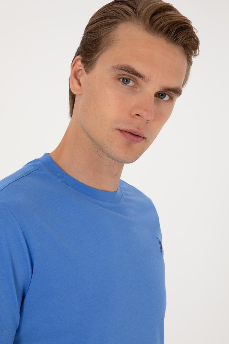 Erkek Regular Fit Bisiklet Yaka İndigo Basic Tişört - 50298015077