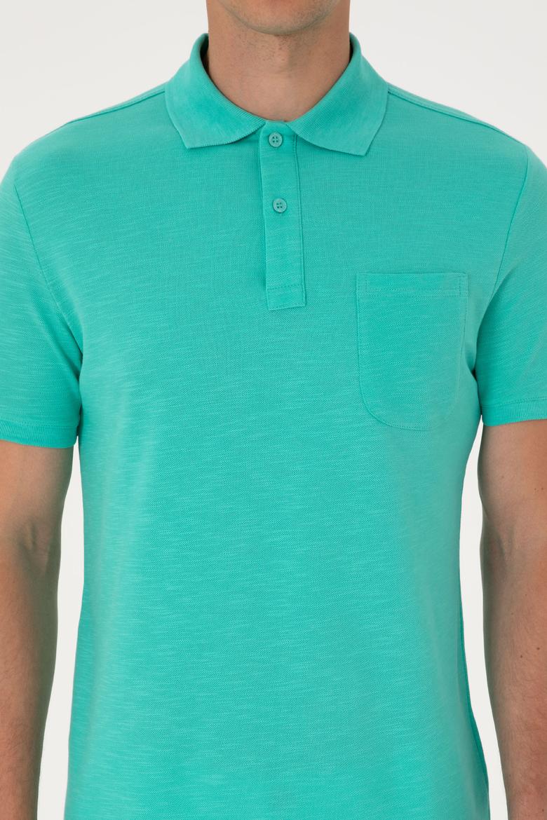 Erkek Slim Fit Polo Yaka Mint Tişört - 50299538007