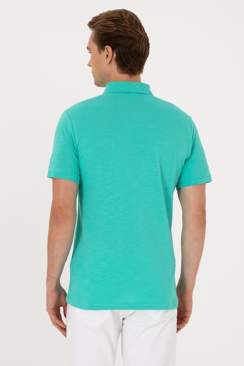 Erkek Slim Fit Polo Yaka Mint Tişört - 50299538007