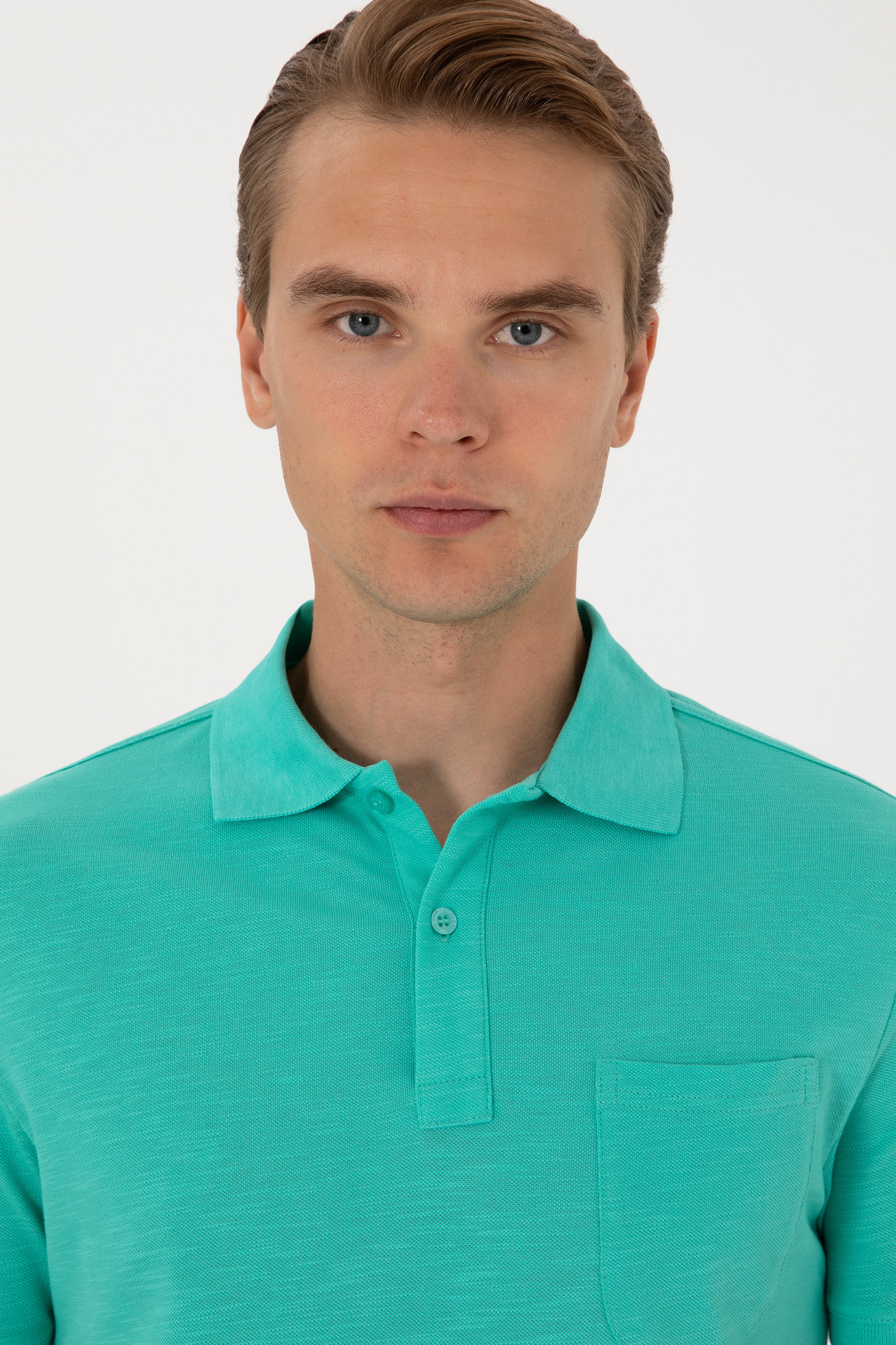 Erkek Slim Fit Polo Yaka Mint Tişört