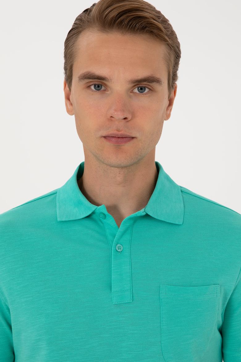 Erkek Slim Fit Polo Yaka Mint Tişört - 50299538007