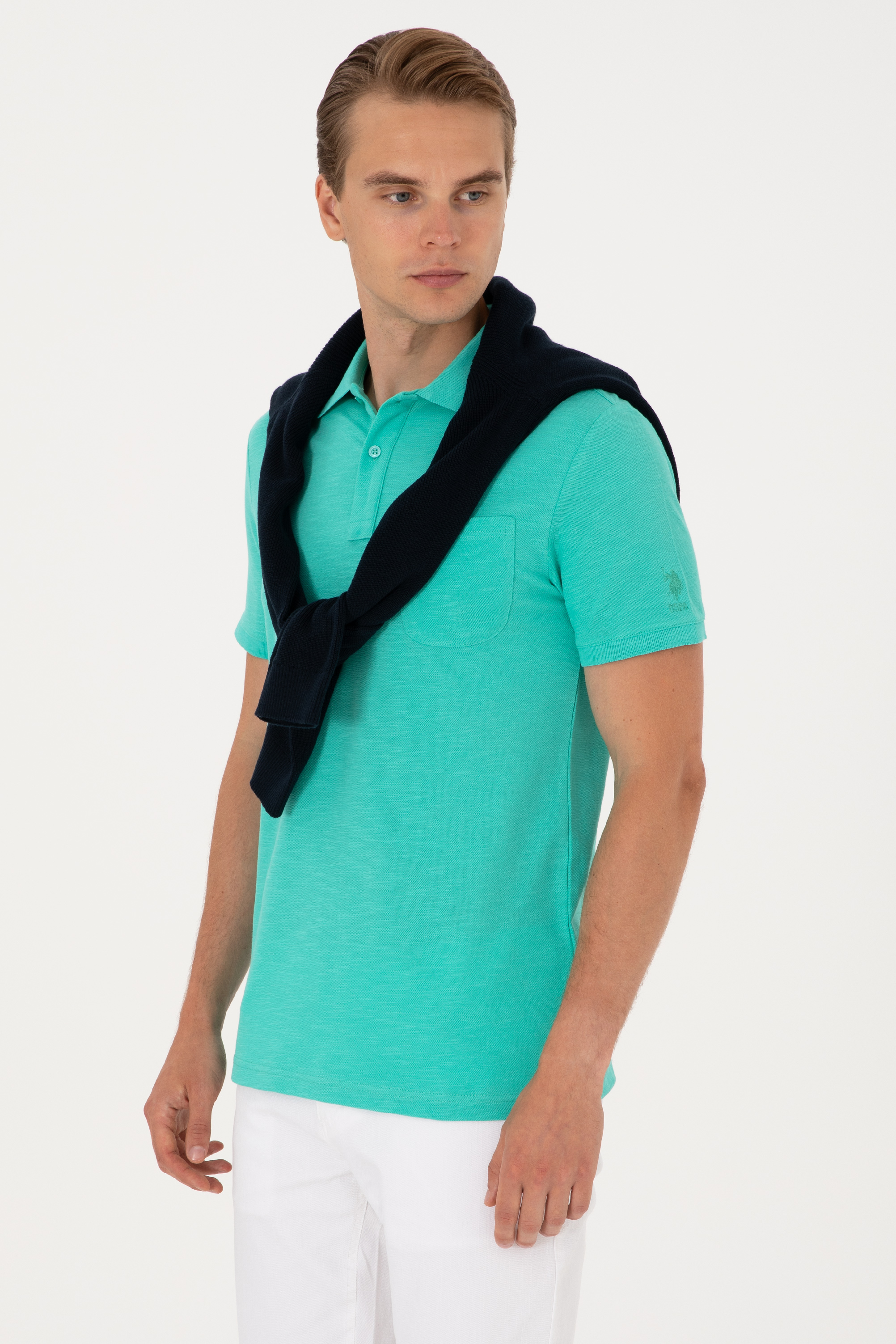Erkek Slim Fit Polo Yaka Mint Tişört - 50299538007