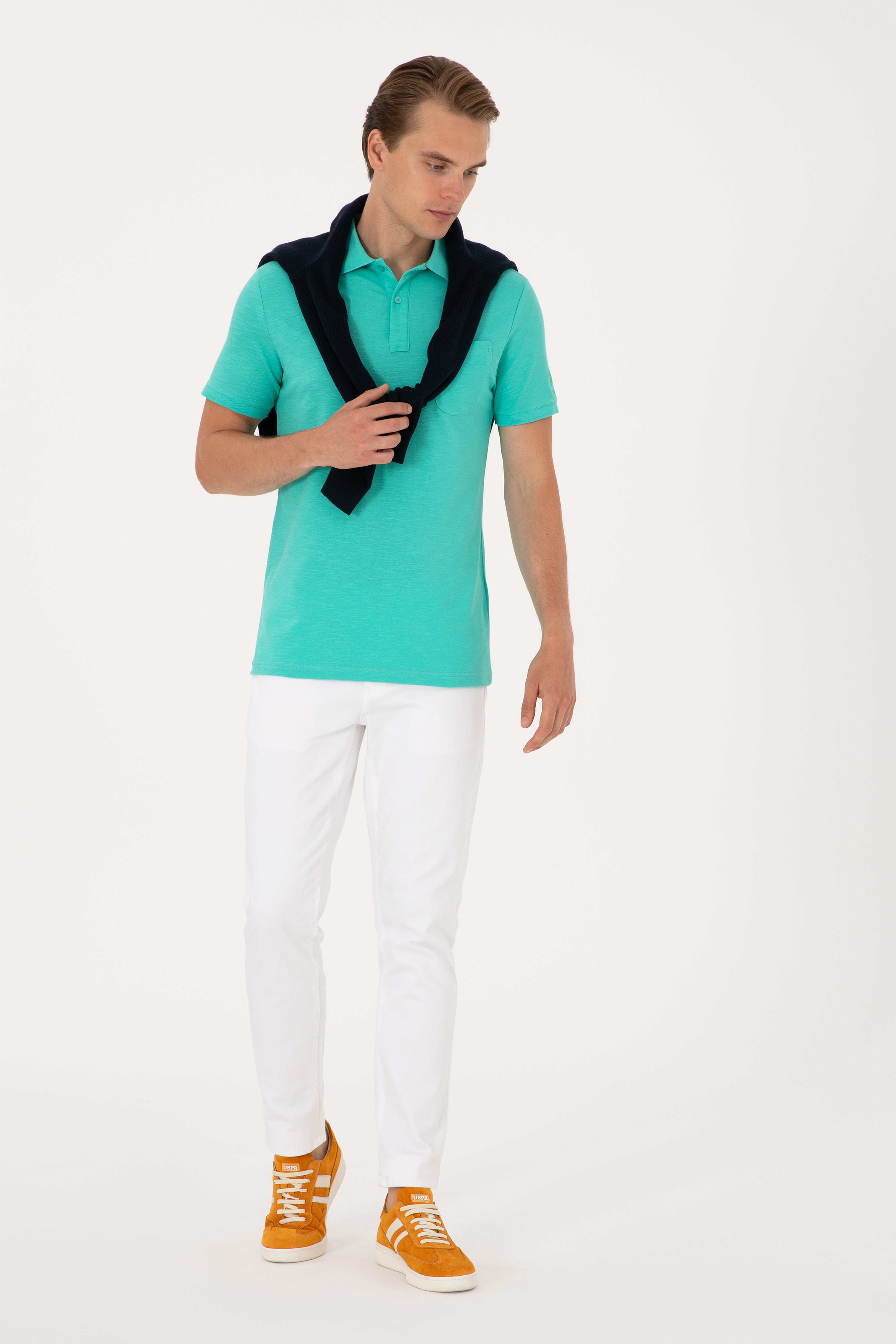 Erkek Slim Fit Polo Yaka Mint Tişört - Image 4