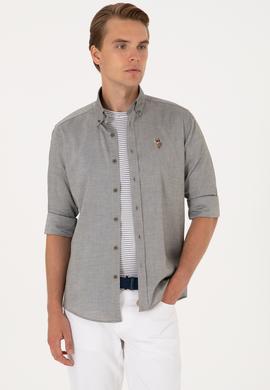 Erkek Koyu Haki Uzun Kollu Basic Gömlek - 50297897066